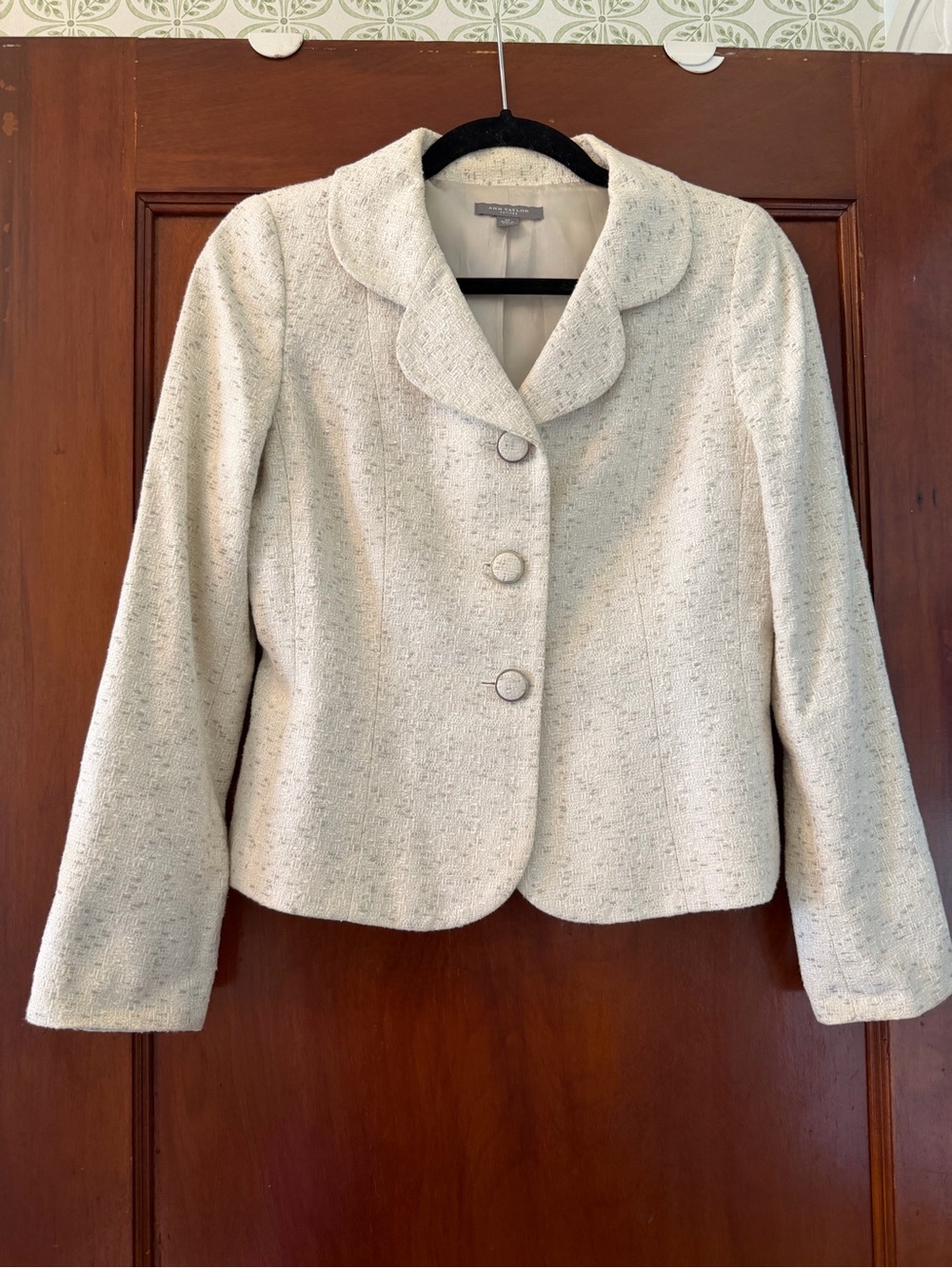Ann Taylor Cream Textured Button-Front Blazer